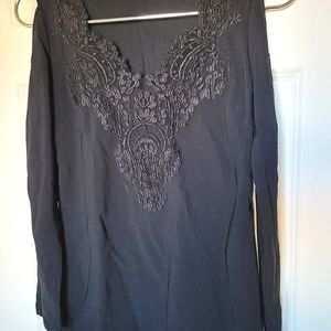 XXS Boston Proper Black Long-Sleeve Cold Shoulder Blouse